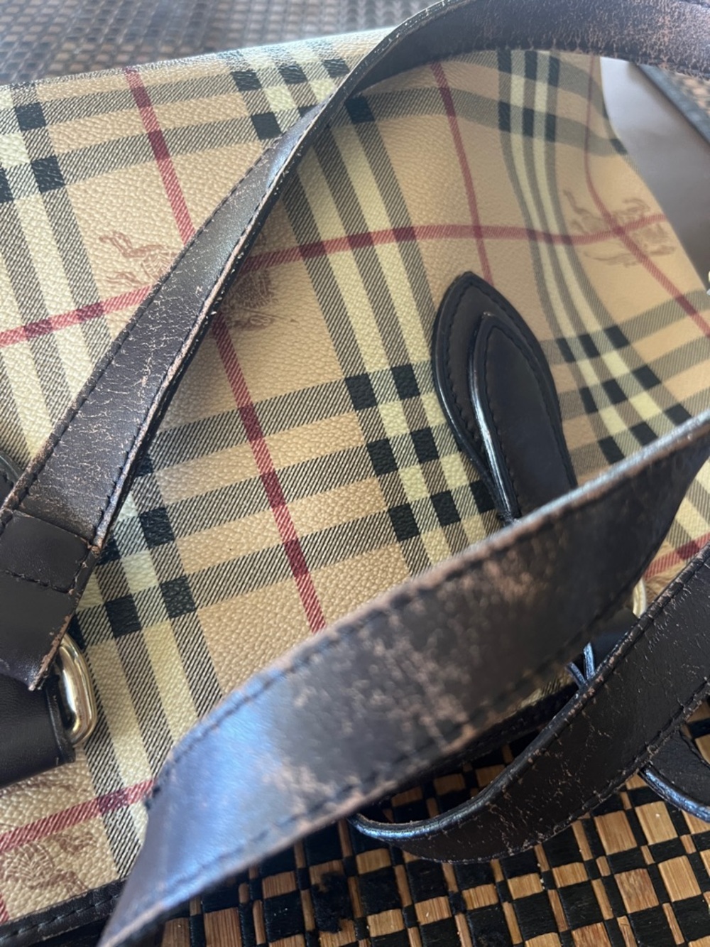 Burberry Tan & Black Plaid Leather-Trim Tote - Picture 10 of 10